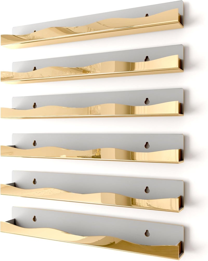 YMVV Wall-Mounted Nail Polish Organizer Rack - 15-Inch Gold Mirror Finish Nail Polish Shelf, Makeup & Beauty Essentials Storage - Multi-Purpose Display Holder for Small Space, Vanity Bathroom, 6 Pack - Image 1